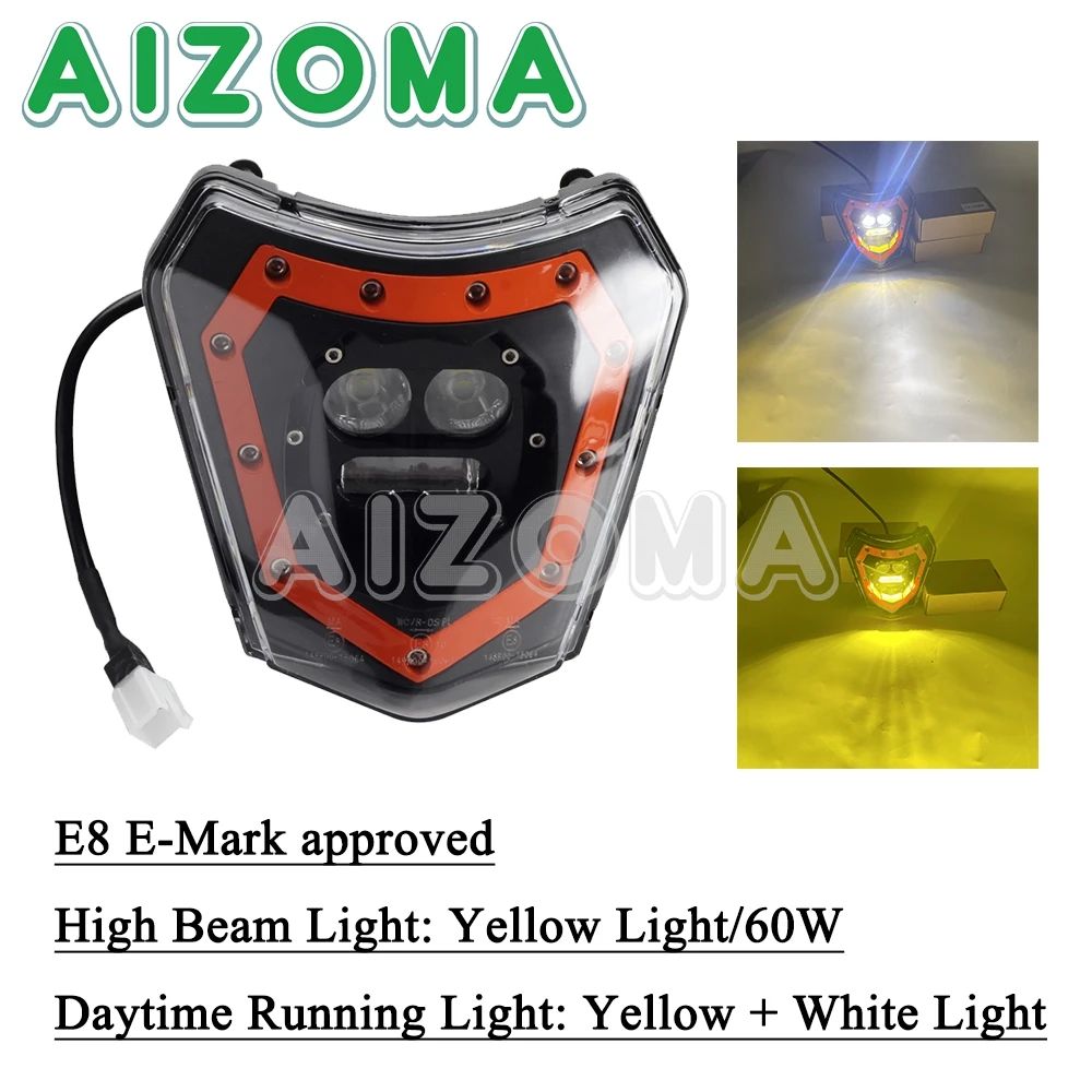 Motocross Dirt Bike LED E8 Headlight Mask Fairing Cover For For 690 Enduro R SMC-R EXC SIX DAYS Headlamp Running Light Shell