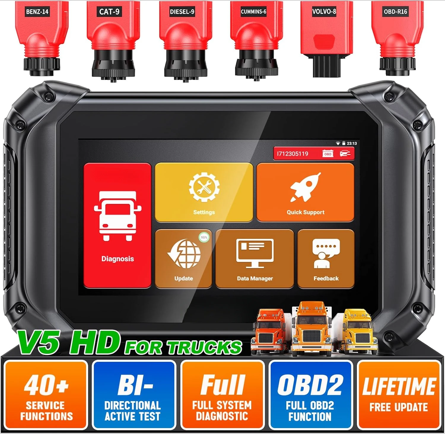 V5 HD Heavy Duty Truck Scanner,2024 Elite Bidirectional Diesel Diagnostic Scan Tool,40+ Resets Full System Diagnostic