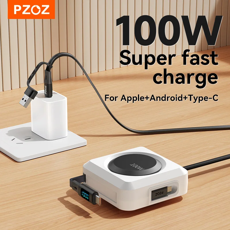 

PZOZ Digital Display PD 100W C to C Retractable Cable USB to Type C Lightning Micro Fast Charging Cable Data Wire For iPhone 16