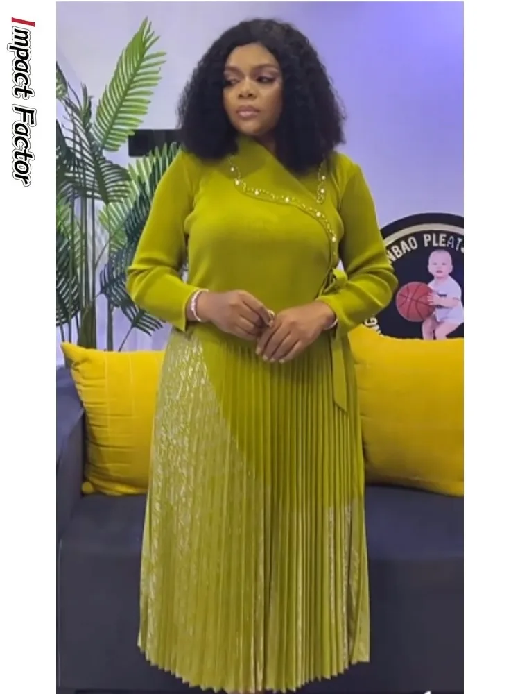 مياكي الطيات 2025 الخريف جديد البرنز الربط فستان البدلة طوق حبة حزام فضفاض فساتين حريمي #1