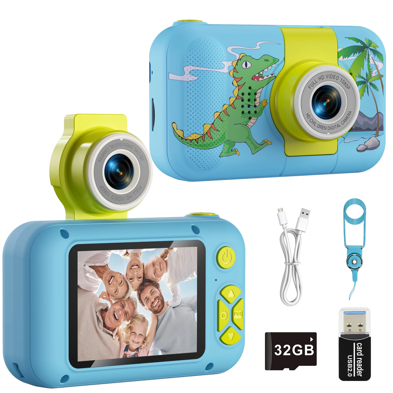 Appareil photo pour enfants, ARNSSIEN 180 °   Appareil photo à objectif rabattable pour enfant, appareil photo numérique LCD IPS 2,4 pouces avec étui en silicone, appareil photo selfie enfant pour 3-10