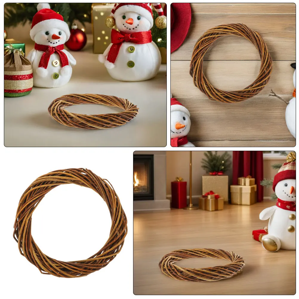 2 قطعة إكليل الخوص الطبيعي غصين ريفي جارلاند خواتم الباب الأمامي نافذة جدار الحرف DIY بها بنفسك لوازم إكليل من الخوص مستديرة #5