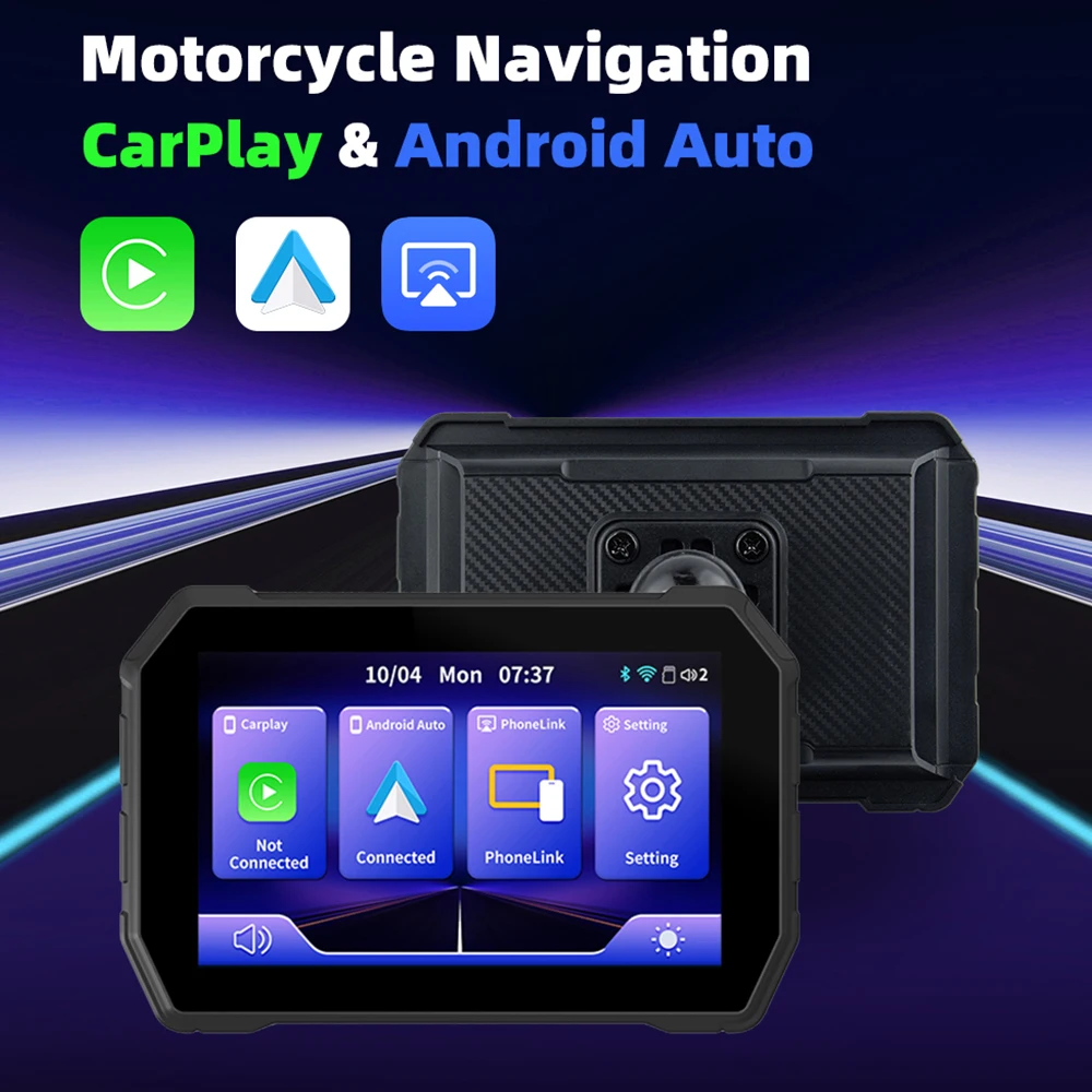 EKIY Wireless CarPlay Moto Android Auto 5 inch Portable Digital Motorcycle Dashboard GPS Motorcycle Navigation Display Screen