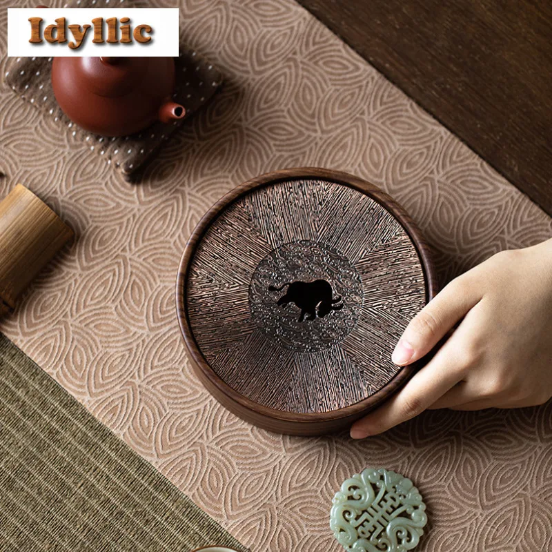 

Walnut Ebony Small Size Pot Bearing Holder Teacup Heat Insulation Pad Dry Soaking Table Tea Tray Coasters Tea Services Ornaments