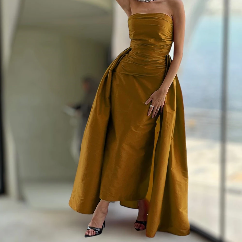 

Graceful Satin Evening Dresses High Quality Straight Ankle Length Strapless Sleeveless Custom Made فساتين سهره نسائيه فخمة