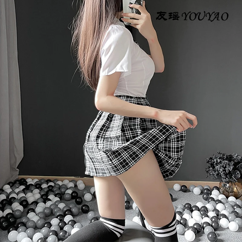 Female Role Play Uniform Sexy Underwear Student Uniform Seductive Pleated Miniskirt Erotic Clothing Sexy Doll Open File Clothing