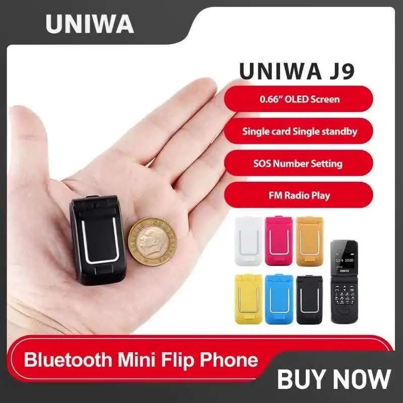 UNIWA J9 Mini Flip Phone with Push Button, Wireless Bluetooth Dialer, FM Magic Voice, Handsfree Earphone 2G Mini Phone For Kid