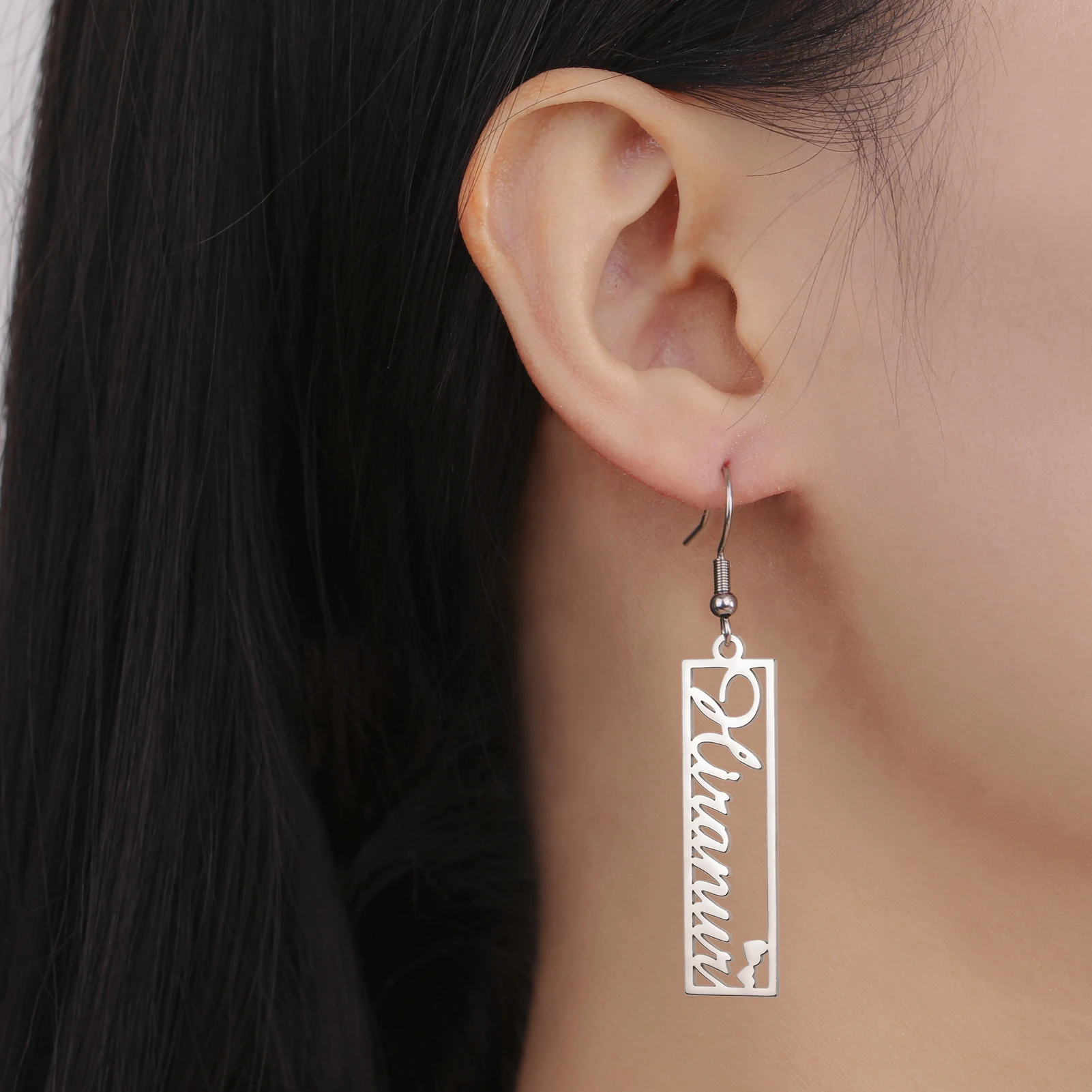 Lemegeton Custom Rectangular Name Earrings Personalized Name Earring Woman Stainless Steel Jewelry Customized Birthday Gifts