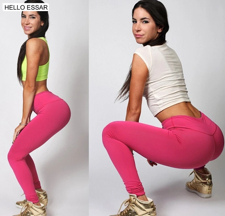 Mallas elásticas largas de Color caramelo para mujer, Leggings sexys de cintura alta para entrenamiento, culturismo, regalo, L1008