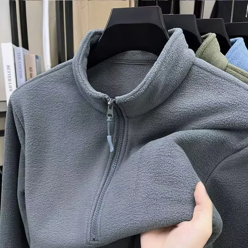 Fleece Jacket Men's Stand-up Collar Zipper Sweater Autumn Sports and Leisure Loose Tooling Jacket Outer Top