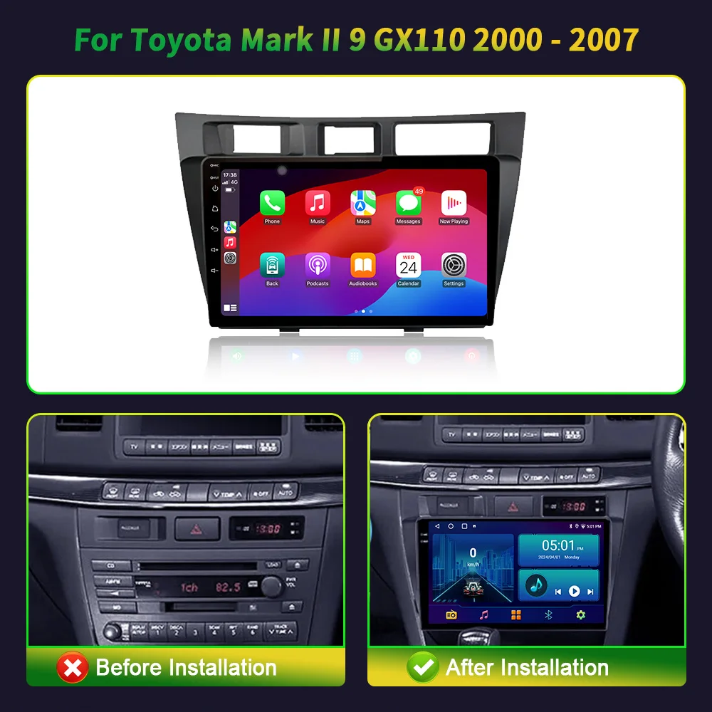 Voor Toyota Mark Ii 9 2000-2007 Autoradio Multimedia Navigatie 4G Gps Android 13 Draadloze Carplay Stereo Head Unit Scherm 2din