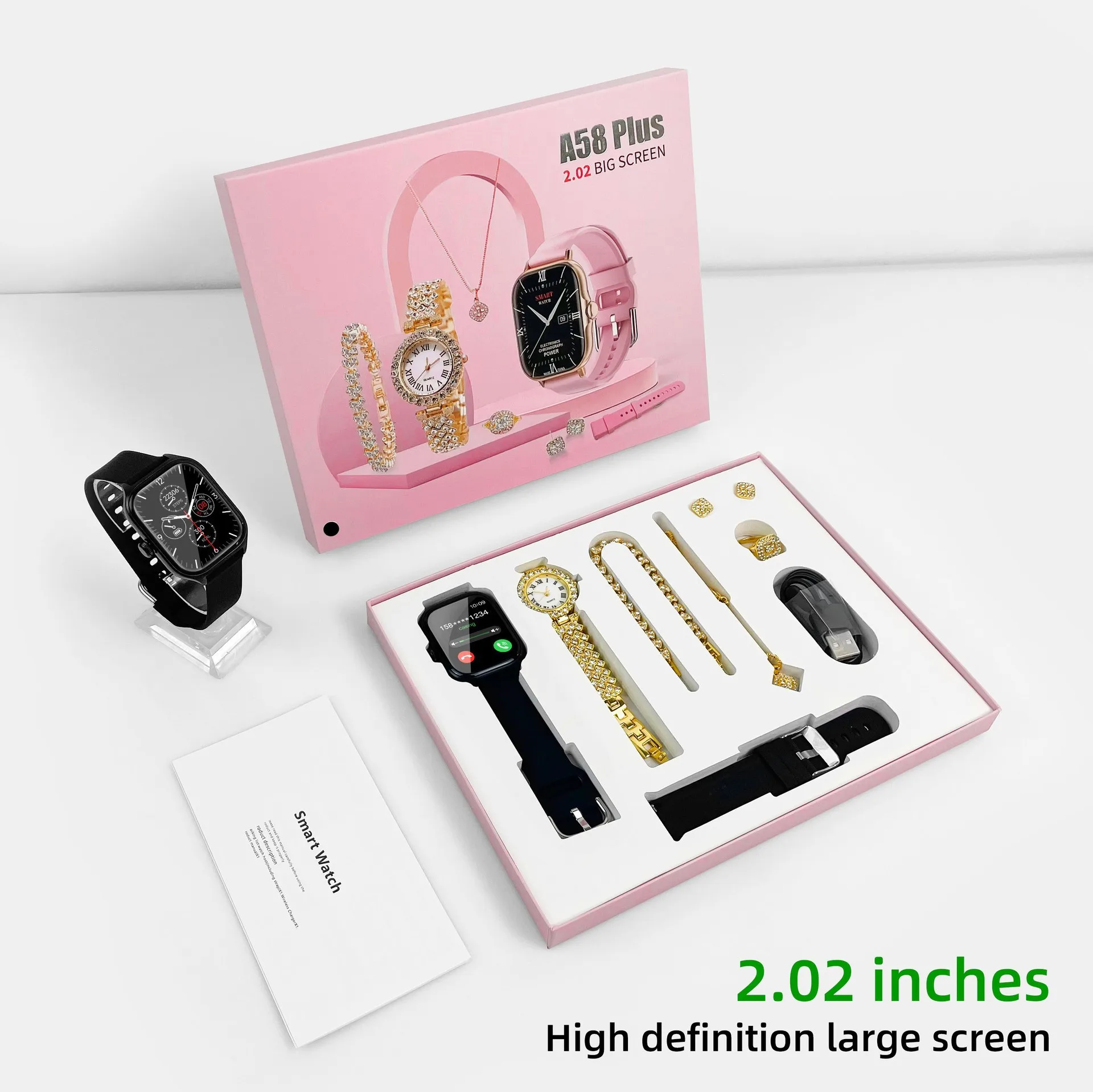 Simple Smart Watch Full of Crystals Hot Rose Gold Quartz Steel Belt Watch Bracelet Fashion Set