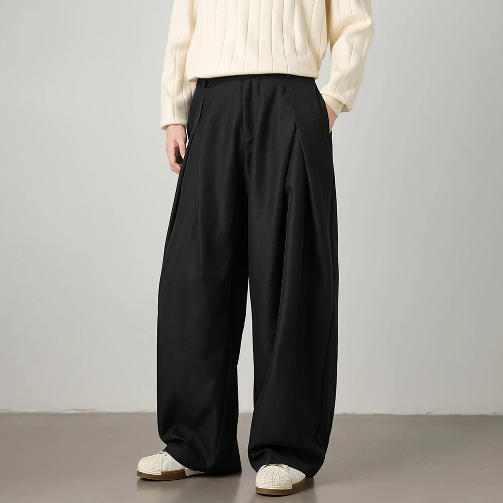 TFETTERS مصمم السراويل الرجال 2025 الخريف موضة بنطال ذو قصة أرجل واسعة مطوي عادية ريترو السراويل الفضفاضة للرجال الشارع الشهير