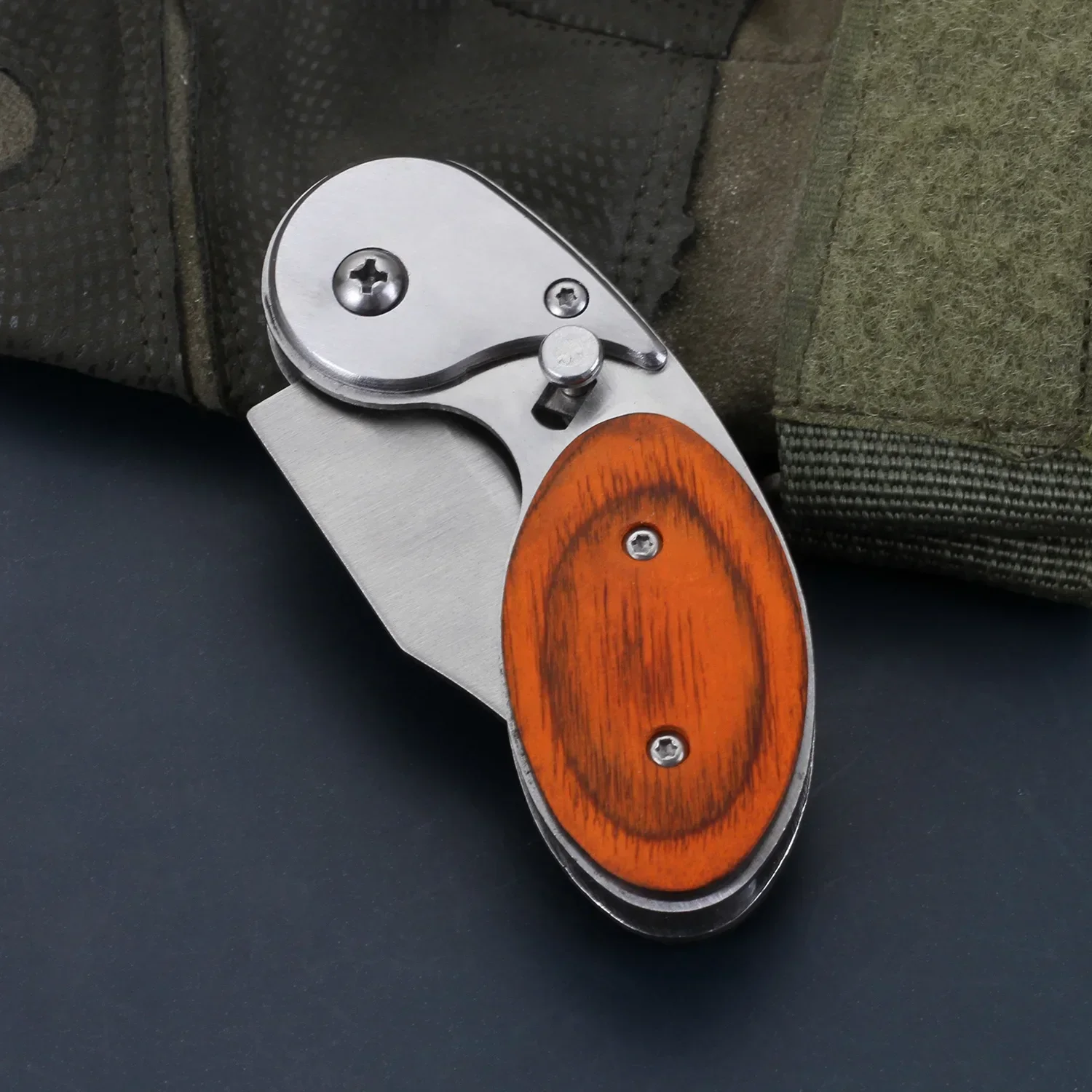 Outdoor Mini Folding Knife with Colorful Wooden Handle Multifunctional Pocket Knife Camping Self-defense Portable Tactical