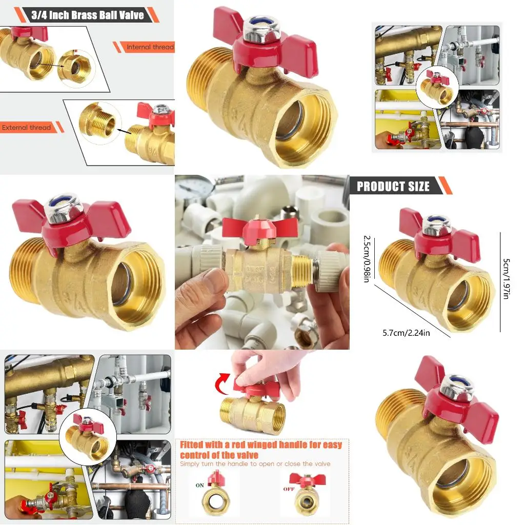  3/4Inch Brass Two Way Ball Valves Male Female Thread Pipe Fitting Enduring