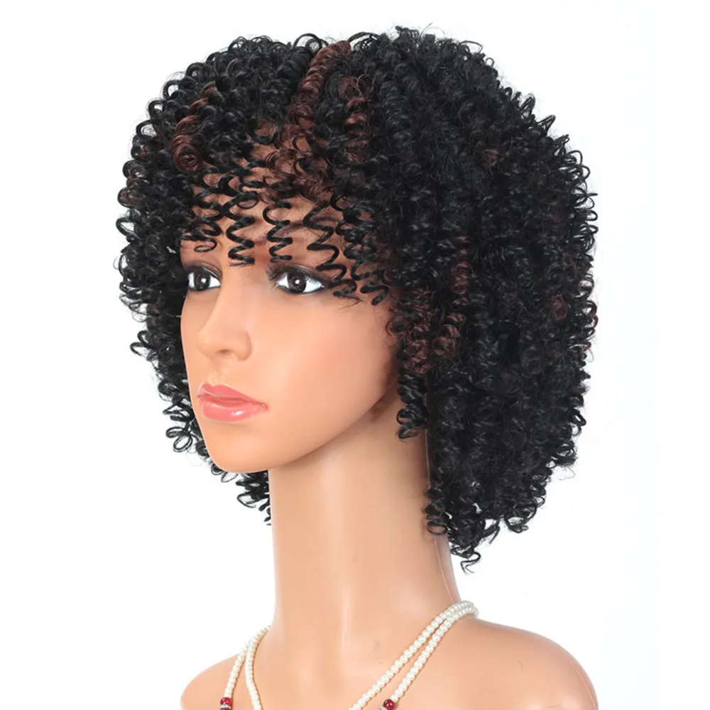 12 นิ้ววิกผมสังเคราะห์ Afro Kinky Curly วิกผมสีดําธรรมชาติผมสั้น Jerry Curl วิกผมสีดําสําหรับผู้หญิง Daily Party คอสเพลย์ใช้