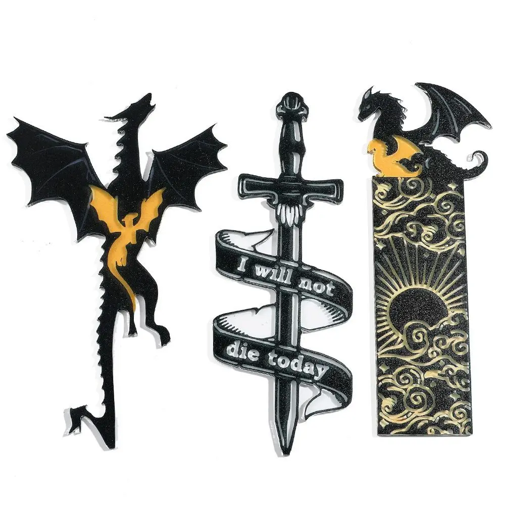 Trendy Acrylic Black Dragon Book Mark Transparency Tassels Anime Book Tags Mysterious Gothic Punk Reading Supplies Men