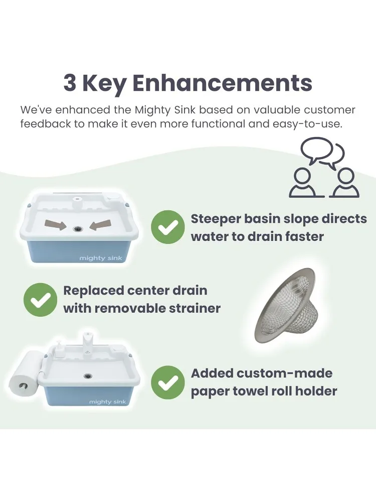 الحوض: محطة غسيل حاصلة على براءة اختراع مع صنبور إلكتروني سعة 2 جالونًا سهلة الإعداد |   الاستخدام الداخلي والخارجي مثالي لغسل الأطباق