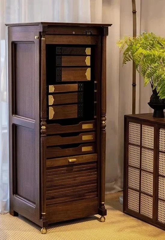 

North American black walnut solid wood floor-to-ceiling storage cabinet medieval jewelry box storage designer high-end