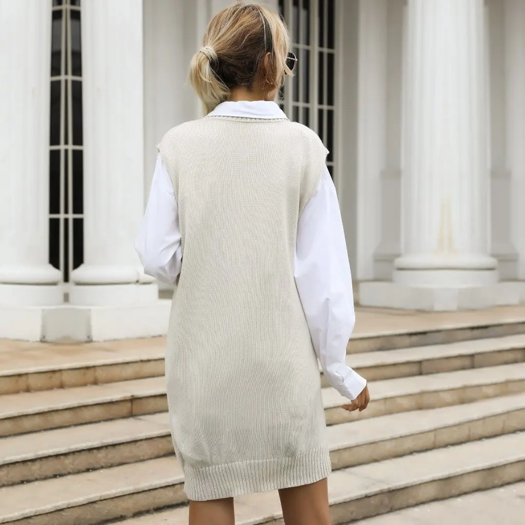 

Women's Retro Twist Knitted V-Neck Vest Mid-Length Sweater European American Style Autumn Winter New Fashion Export Clothing