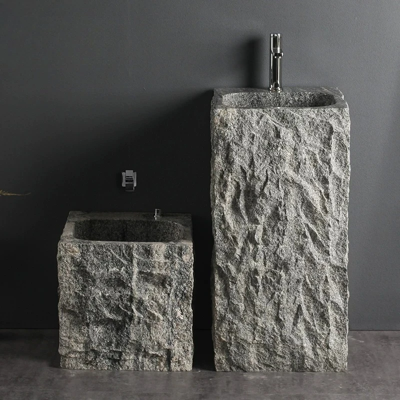 Outdoor Courtyard Column Basin Natural Stone Wash Basin Villa Garden Balcony Sink Integrated Wash Basin