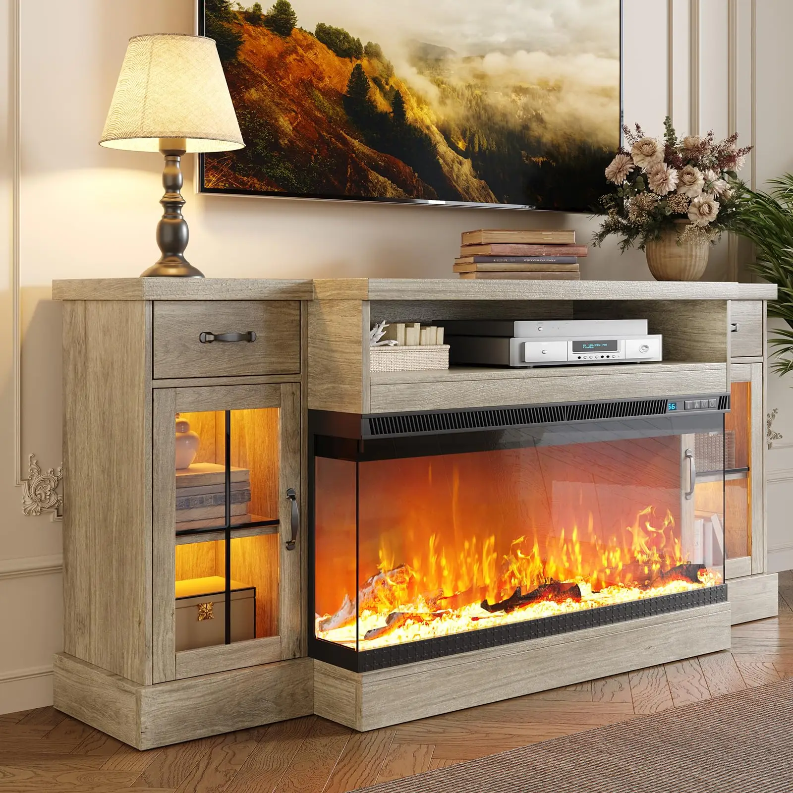 70-Inch Fireplace TV Stand for TVs Up to 80 Inches, Brown