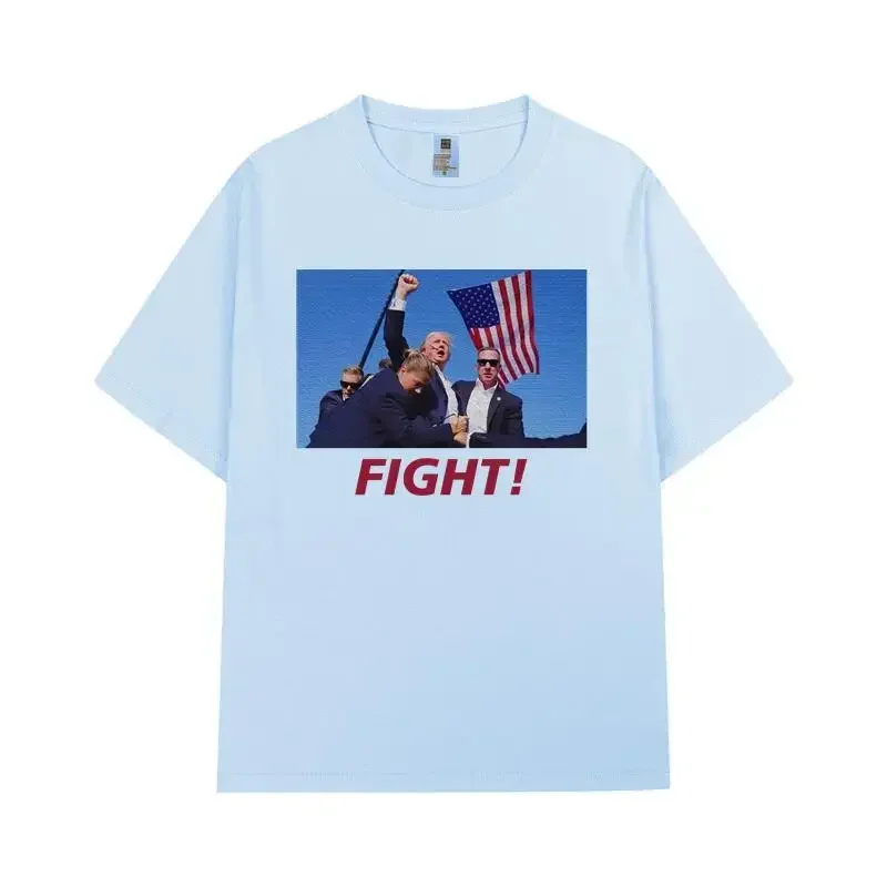 

Men T-shirts 100% Cotton High Quality Oil Painting Fight Trump Graphic Printed Tees Short Tops Loose Fashion T Shirt Unisex 2024