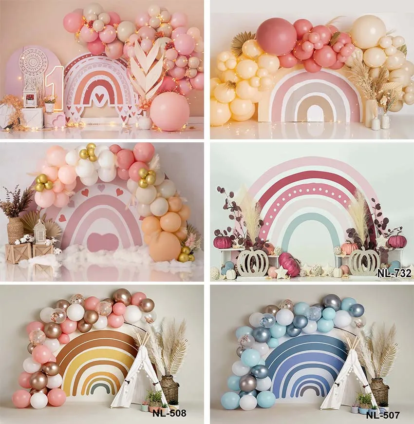 Photography Background Pink Blue Boho Rainbow Girls Boys Birthday Party Bohemian Sweetheart Decor Backdrop Photo Studio