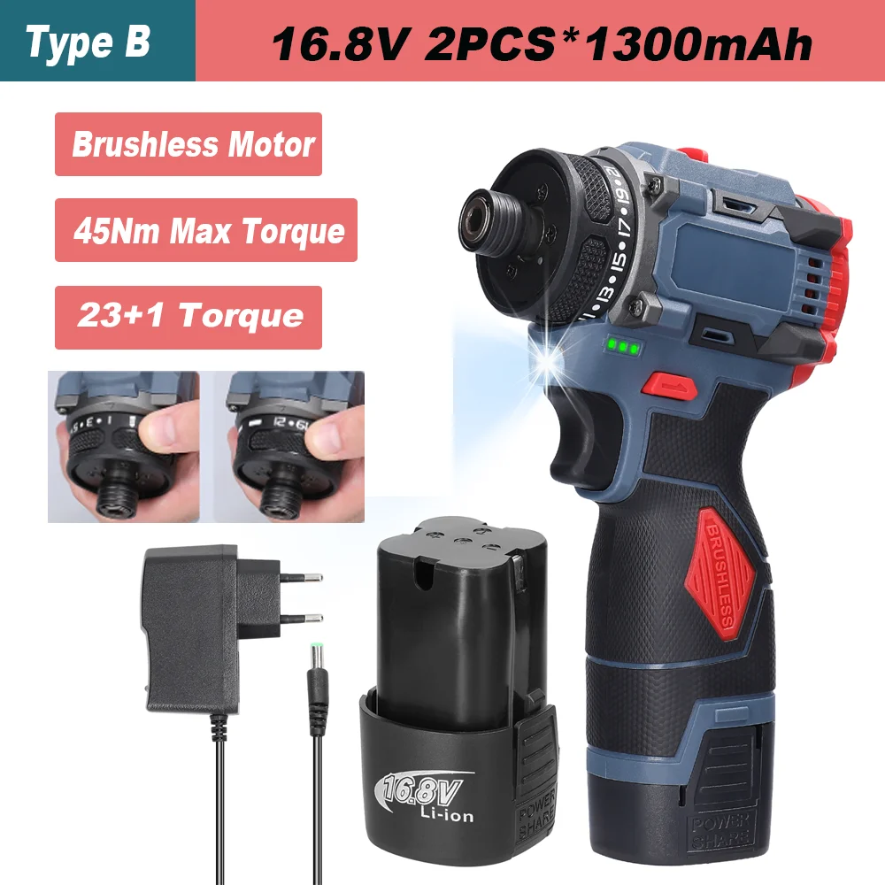 16,8 V/18 V 2 IN 1 Bürstenlosen Schraubendreher Lithium-Bohrmaschine Elektrowerkzeug Bürstenlosen Motor Praktische Schraubendreher Reparaturset