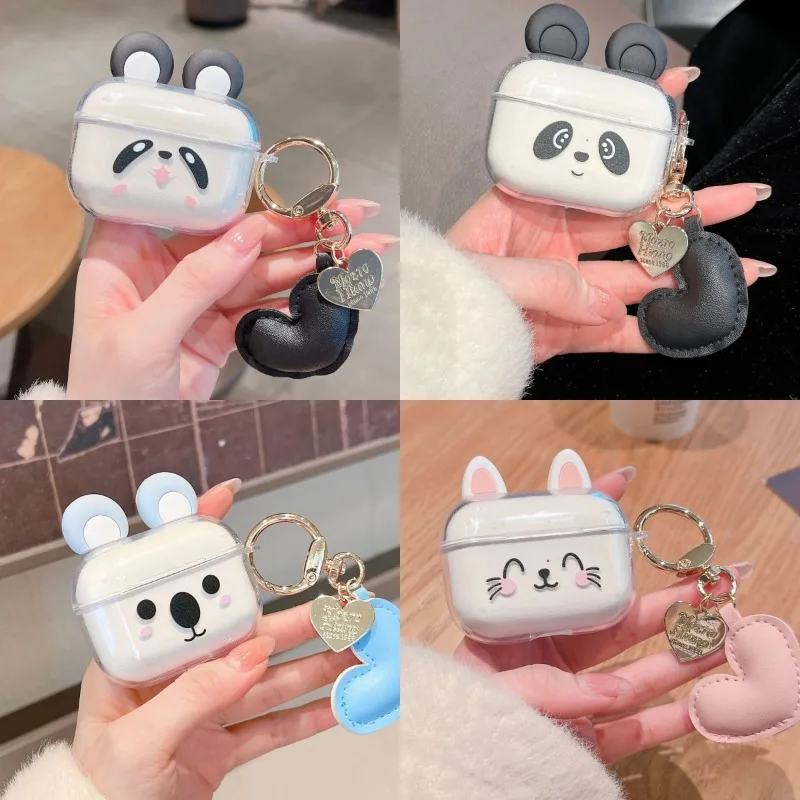 

for Airpods 4 3 Pro Pro2 Pro 3 Anti Scratch Cat Ear Earphone Case Cute Panda Dustproof with Keyring Headphone Protective Cover