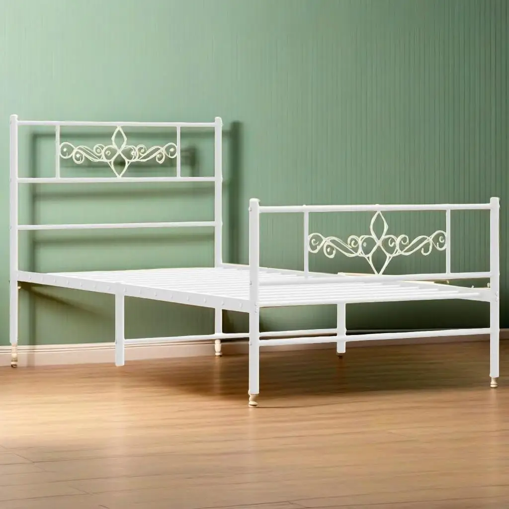 

White Metal Bed Frame with Footboard - No Mattress Included, 39.4 x 74.8 Inches