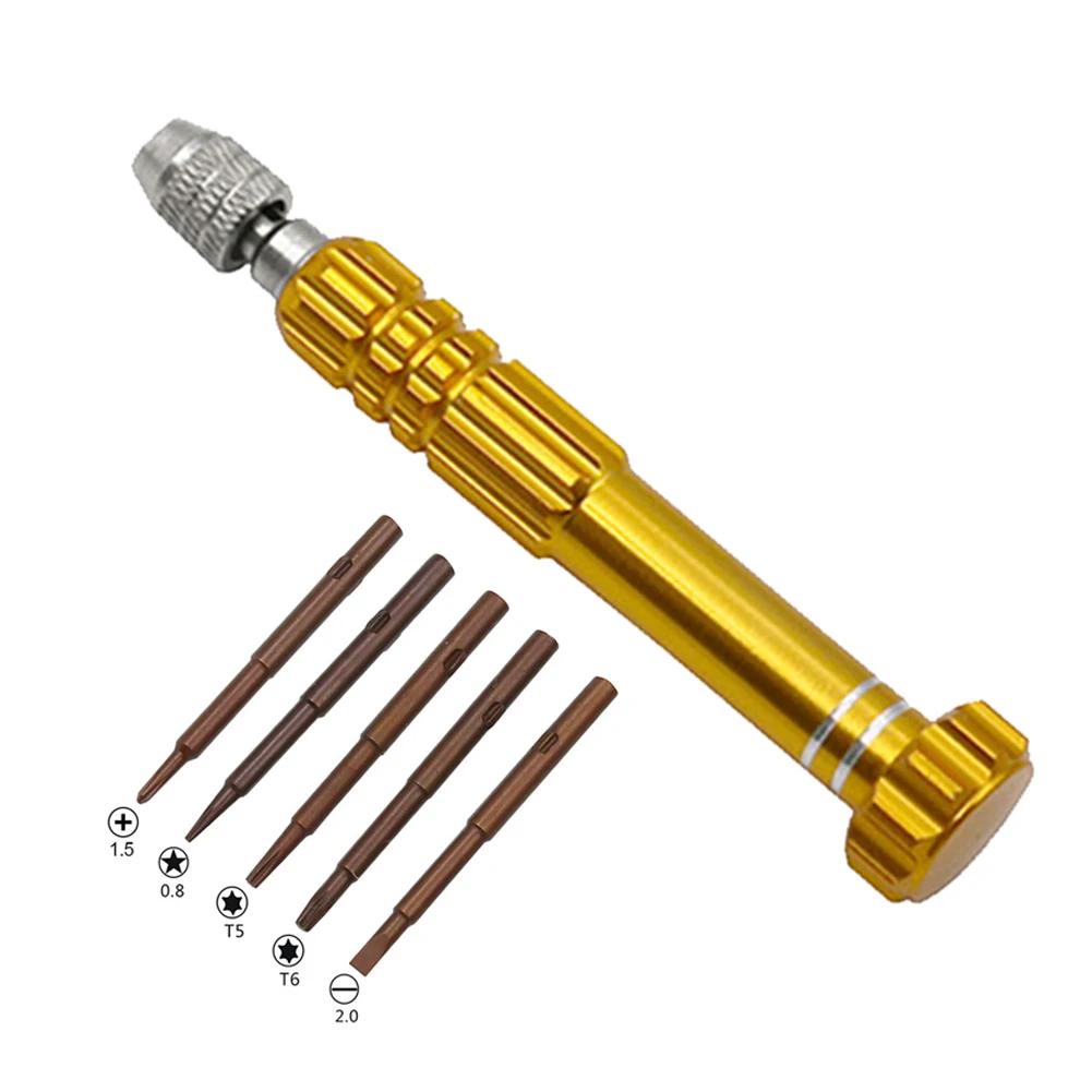 

5 In 1 Magnetic Mini Screwdriver Torx Flat Cross Star Head 1.5/ 0.8 /2.0/ T5/ T6 For Cell Mobile Watch Phone Repairing Tools