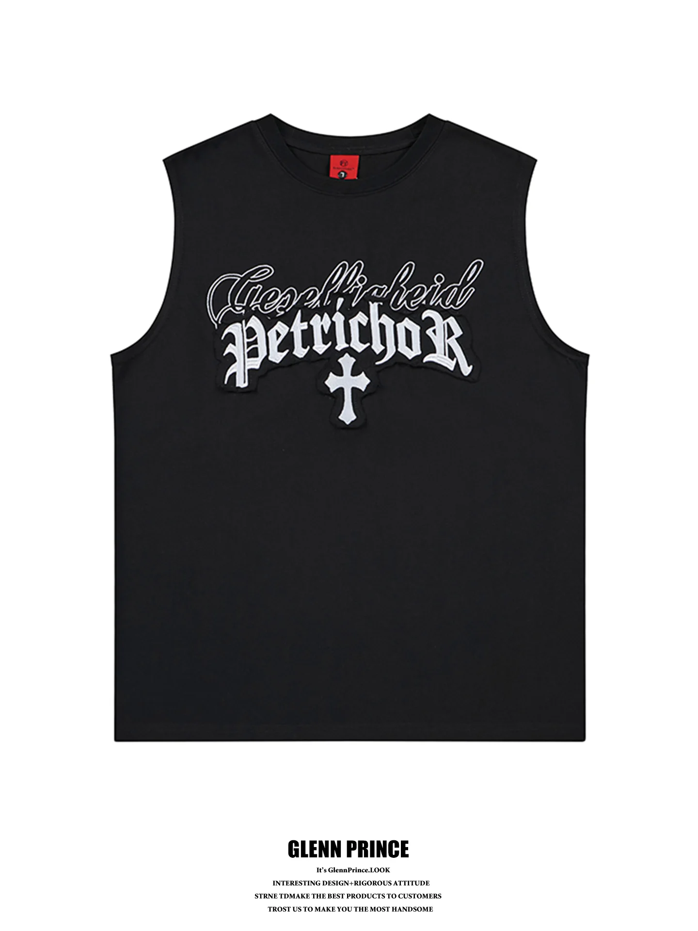 

American Retro Gothic Letter Patchwork Embroidered Sports Vest Men's Trendy Hip Hop Sleeveless Cotton Top Breathable Moisture...