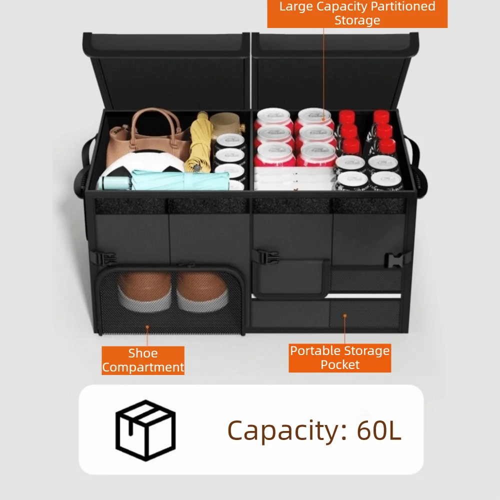 Picture 6: 60L Trunk Storage Box Large Capacity Folding Car Trunk Organizer Oxford Cloth with Shoe Storage Area Camping Car Storage Box