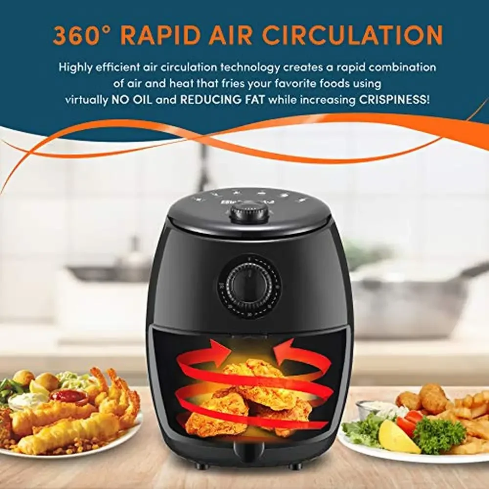 Compact Electric Air Fryer Healthy Oil-less Cooker Timer Controls 1000W Crispy Food without Oil Adjustable Temp/Time Recipes