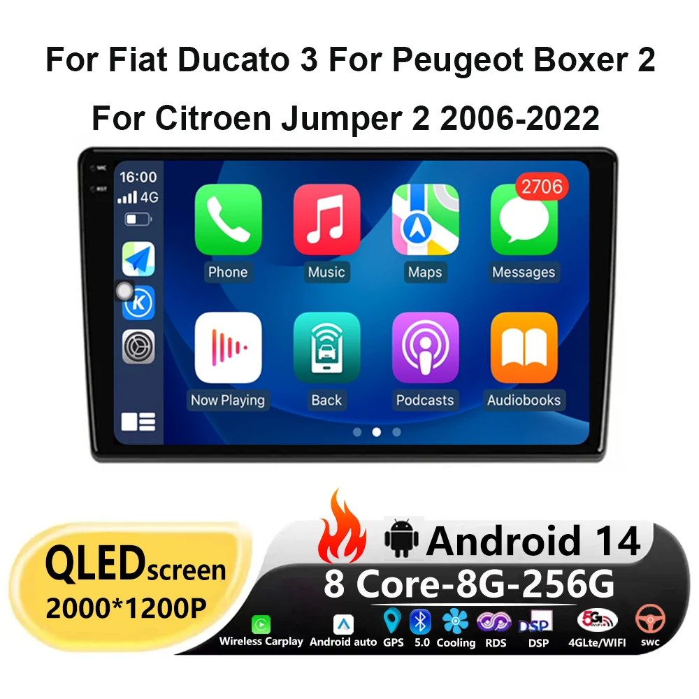 

9 дюймов для Fiat Ducato 3 для Peugeot Boxer 2 для Citroen Jumper 2 2006-2022 Android 14 автомобильное радио мультимедийный плеер навигация GPS