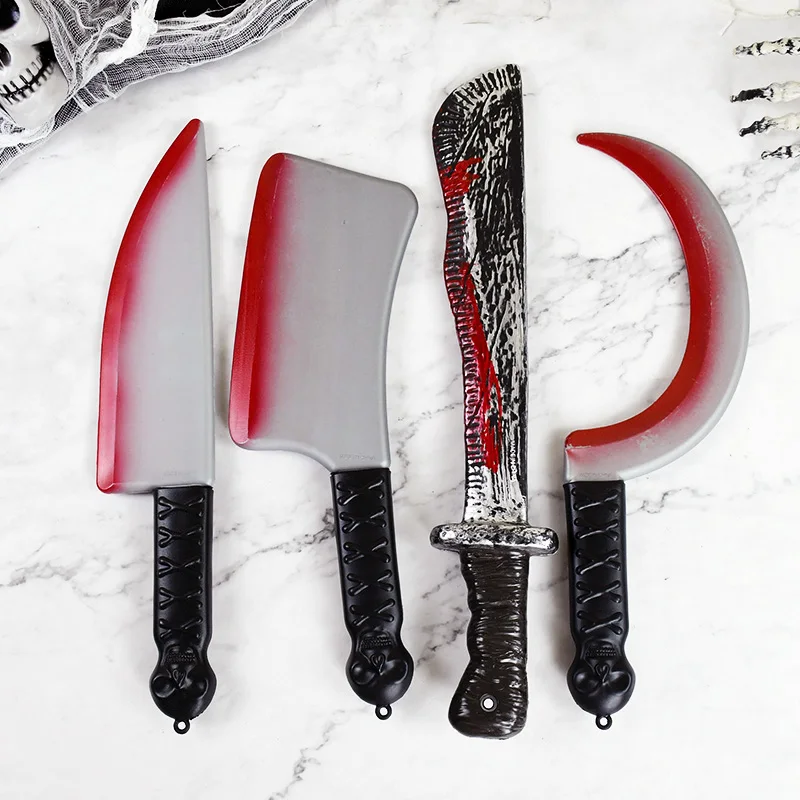 Halloween Bloody Knife DIY Party Decoration Sharp Plastic Toy Simulation Kitchen Knife Tricky Props Curved Knife Halloween Props