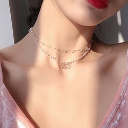 2022 New Beads Neck Chain Kpop Pearl Choker Necklace Gold Color Goth Chocker Jewelry On The Neck Pendant Collar For Women