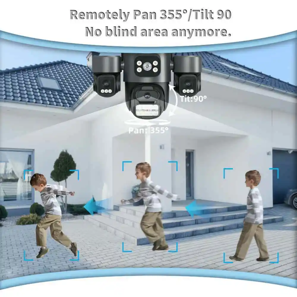 Three Lens PTZ IP Camera Outdoor 6K HD Three Screens WiFi Security Camera Auto Tracking 12MP Dual Lens Wirelss CCTV Camera iCsee
