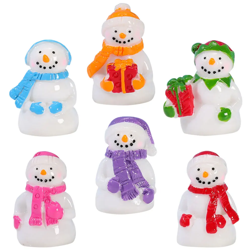 

6pcs Snow Scene Decorations Miniature Snowman Statue Resin Tiny Figures Winter naments Christmas Gifts Garden Supplies