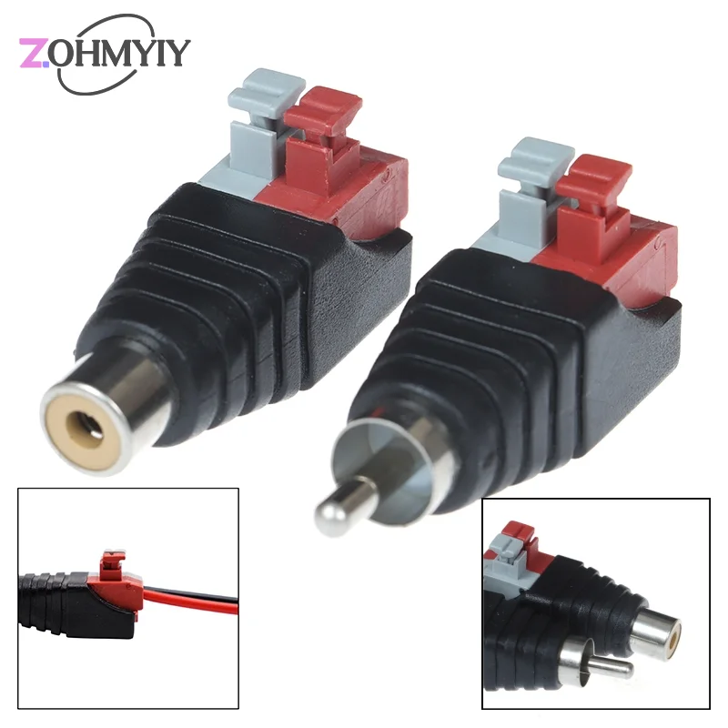 1PC Speaker Wire A/V Cable To Audio Male Female RCA Connector Press Plug Terminal