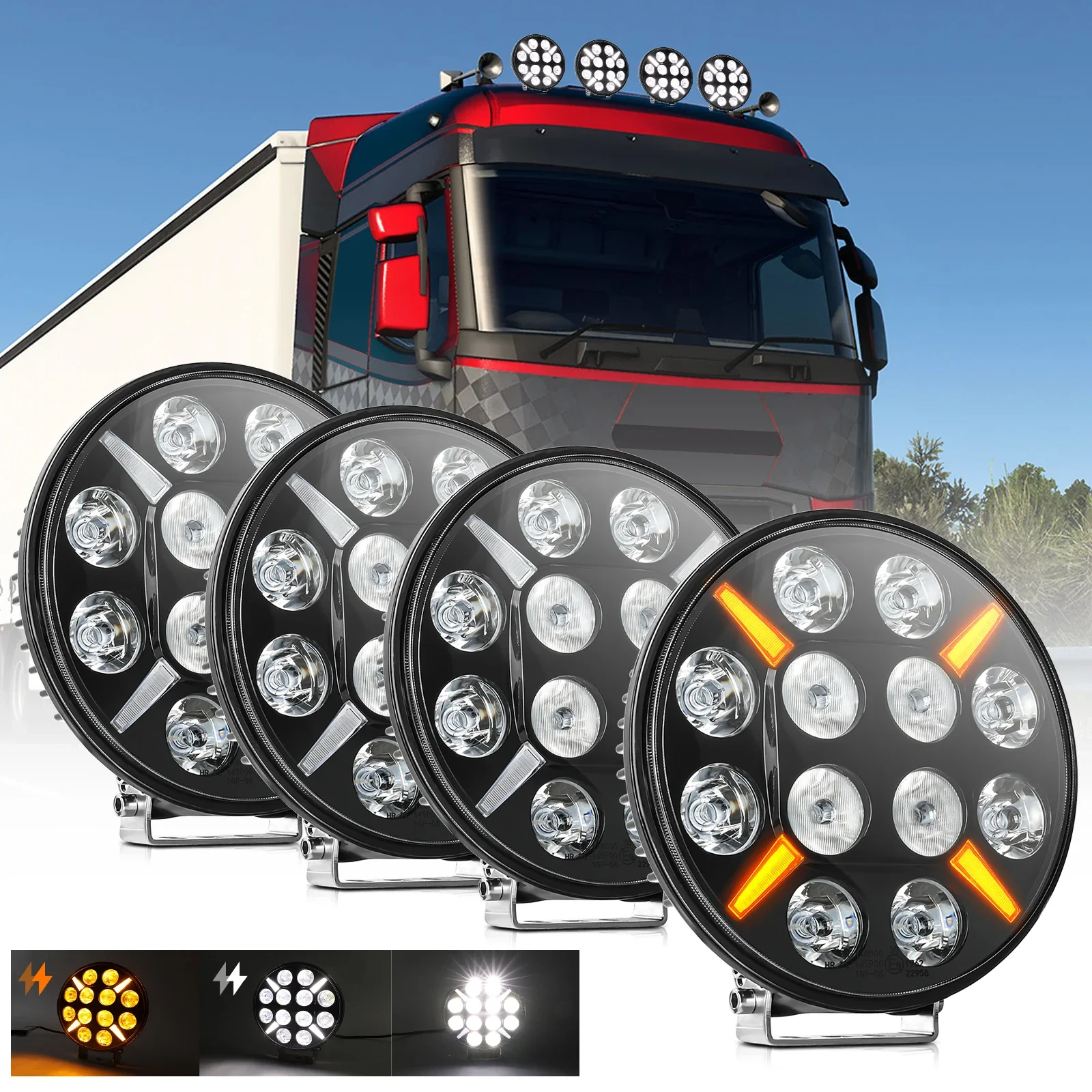 HAOLIDE 9インチ トラック用スポットライト 6000k ホワイト フルLED アンバーフォグライト ストロボライト トラック用ドライビングライト 12V 24V オフロード車用 IP68