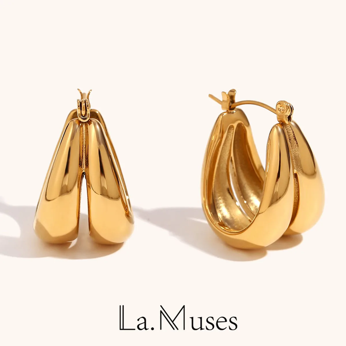 La.Muses Casting Double U-shaped Smooth Loop Stainless steel Women's Earrings Waterproof Jewellery Women Gift