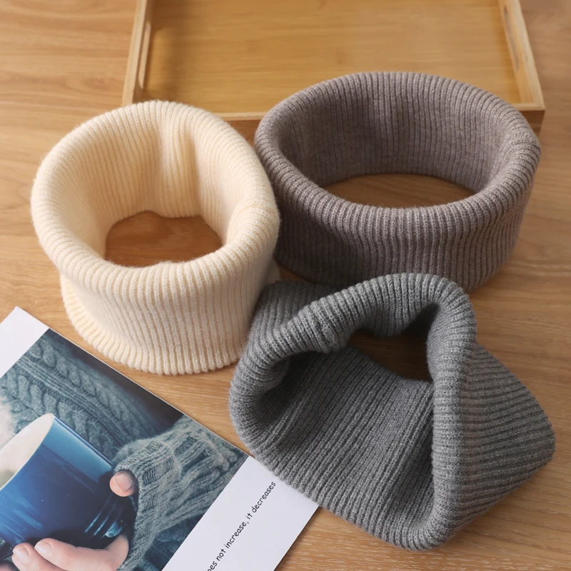 

Neutral 100% Wool Single-Color Double-Layer Thickened Neck Cuff, Fashionable Neck-Warming & Protective Knitted Scarf for Winter