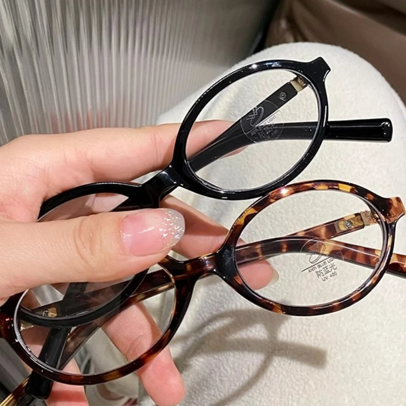 Y2K Retro Leopard Oval Frame Glasses Women Female Ins Sweet Cool Eyewear Trend Brand Reading Computer Anti Blue Light Eyeglasses