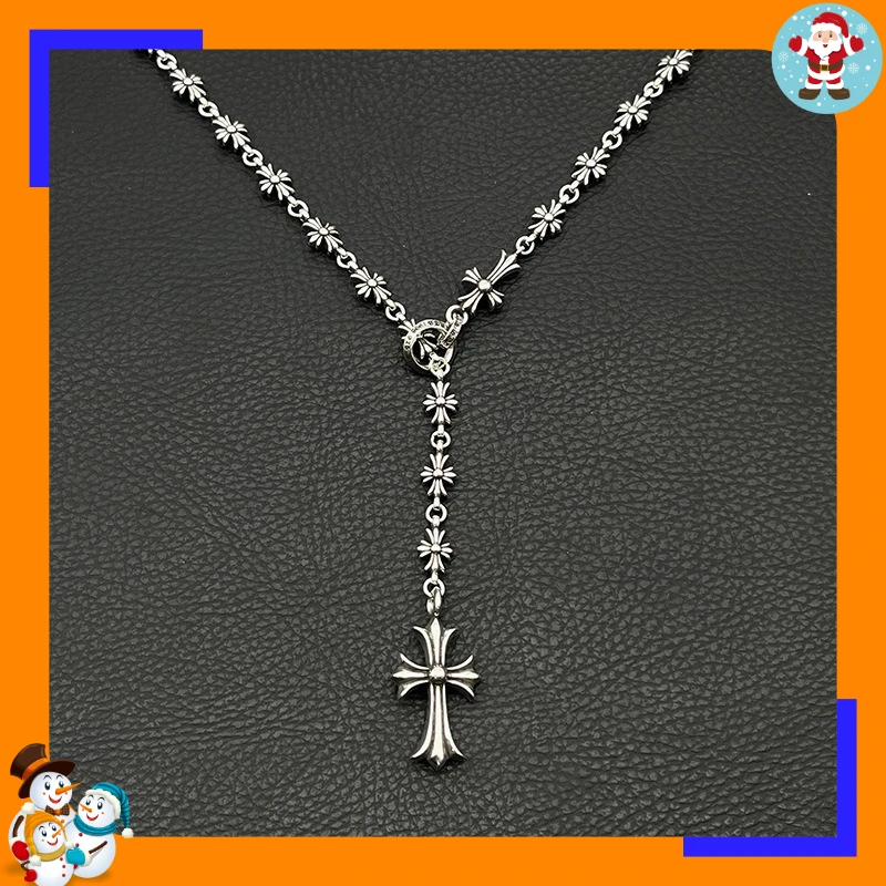 Premium Retro Cross Telescopic Adjustment Cross Flower Integrated Necklace Men's and Women's Trendy Brand Men's Domineering Swea