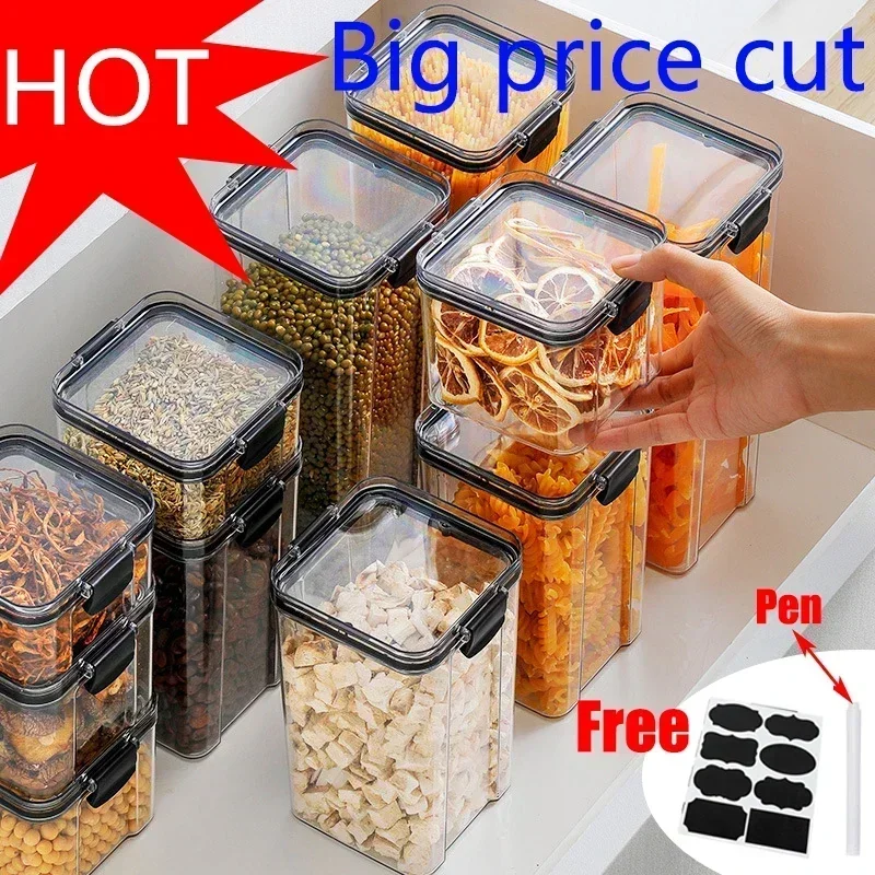 Plastic Food Storage Box Sets Stackable Kitchen Sealed Jar Multigrain Tank Bottle Dried Fruit Tea Storage Containers set