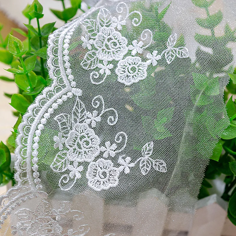 5Yard/Lot Bright Mesh Polyester Seide Stickerei DIY Spitzen besatz weiß 9,5 cm breit Stoff Lolita Kleidung Kleid Accessoires – Detail 3