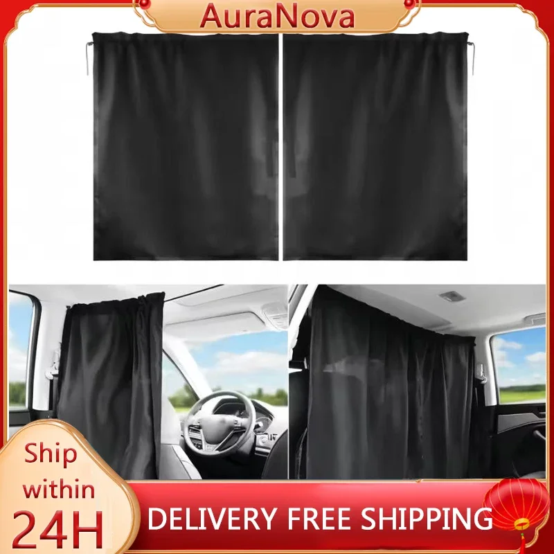 Universal Car Privacy Curtains Set Blackout Sun Shade Window Cover Divider Between Rear Seat for Van SUV Auto Camping Travel Nap