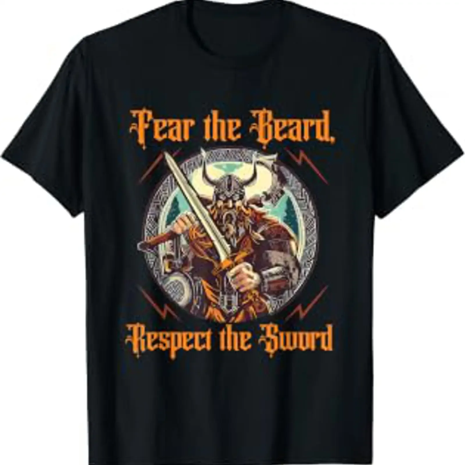 T-shirt vintage Mighty Viking Fear the Beards Vikings, style streetwear, délavé, polyvalent, respirant, élégant, extensible et confortable
